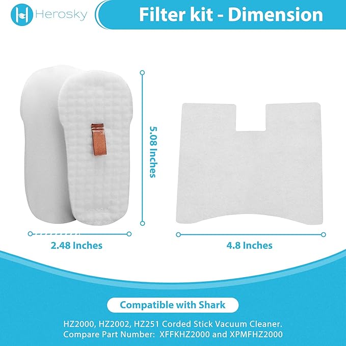 HZ602 Filter Kit for Shark HZ2000, HZ2002 Corded Stick Vacuum, Fit For Shark HZ602 HZ702 UV580 HH200 HH202 HZ251 HS152AMZ HZ2003C Vacuum