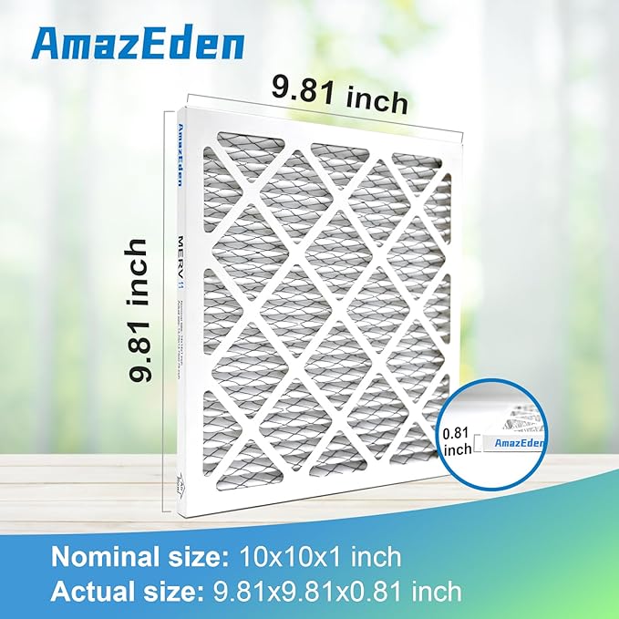 10x10x1 Furnace Air Filter MERV 11 (4-Pack) HVAC AC Pleated Filters Dust Defense Replacement for Home MPR 1000 FPR 7 (Exact Dimensions: 9.81x9.81x0.81 Inches)