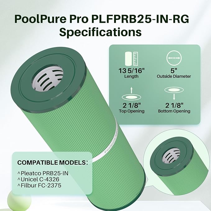 POOLPURE PRB25-IN Antimicrobial Hot Tub Filters, Compatible with Unicel C-4326, Filbur FC-2375, FC-2370, 3005845, 17-2327, 100586, 33521, 25392, 817-2500, 5X13 Drop in Spa Filter 2 Pack