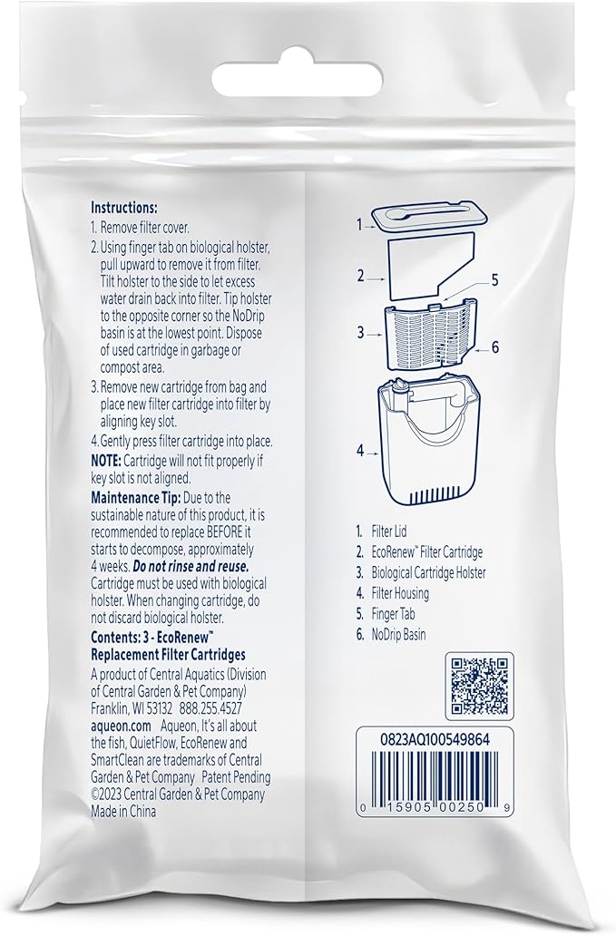 Aqueon Aquarium Fish Tank EcoRenew Filter Cartridge, Extra Small 3 Pack