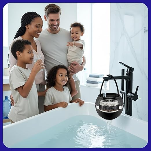 Crystal Quest Bath Ball Filter for Tub Faucet, Bathtub Water Filter, BPA-Free Bathtub Filter, Removes Chlorine, Lead & Impurities, Improves Skin, Hair & Nails, with Extra Cartridge - Black
