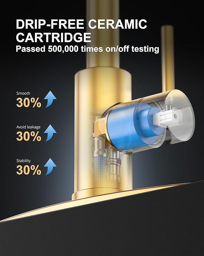 Kitchen Faucet and Water Filter Faucet: Brushed Gold Kitchen Sink Faucet with Drinking Water Faucet - Stainless Steel Single Handle Tap with Pull Down Sprayer for Kitchen Sink Farmhouse Bar