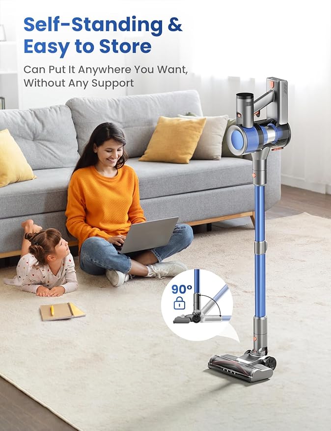 Dzaki Cordless Stick Vacuum Cleaner, 50KPa Brushless Motor Vacuum with Anti-Tangle, LED Display, 55-Min Runtime & Detachable Battery for Pet Hair, Carpet & Hardwood Floors