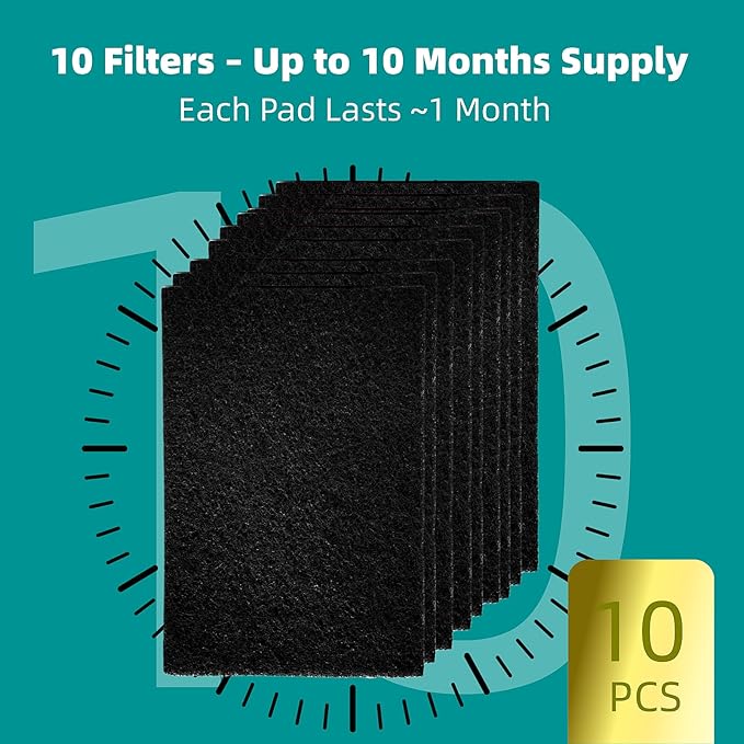 MEDUWEDU 10-Pack 4.5" x 6.5" Carbon Filter Pads for Covered Cat Litter Boxes – Odor Control Replacement Liners for Enclosed Litter Systems