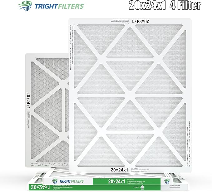 TRIGHTFILTERS 20x24x1 Air Filter 4 Pack, MERV 8 Pleated Dust Defense Air Filters Replacement Air Conditioner HVAC AC Furnace Filter, Durable and Lightweight