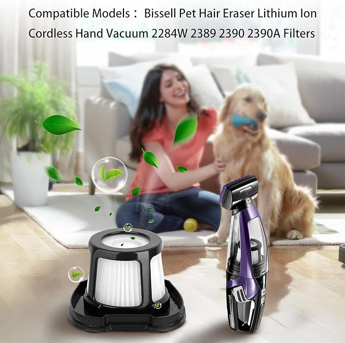 4-Pack Handheld Vacuums Replacement Filter for Bissell Pet Hair Eraser Lithium Ion Cordless Hand Vacuum 2284W 2389 2390 2390A, Black