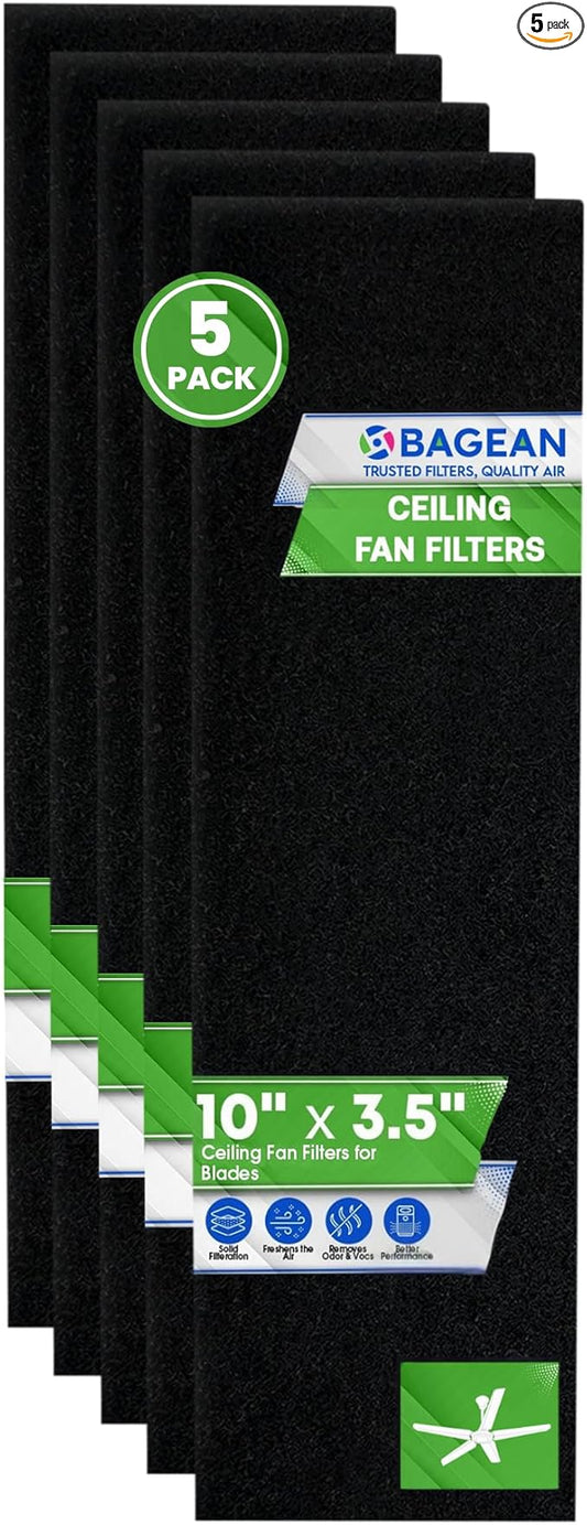Ceiling Fan Filters for Blades - Coconut Shell Activated Carbon Unscented Dust Catcher Ceiling Fan Filter - Easy Peel & Stick on Fans - Blade Air Purifier Pads Absorbs Odors & Freshens the Air (5-Pcs)