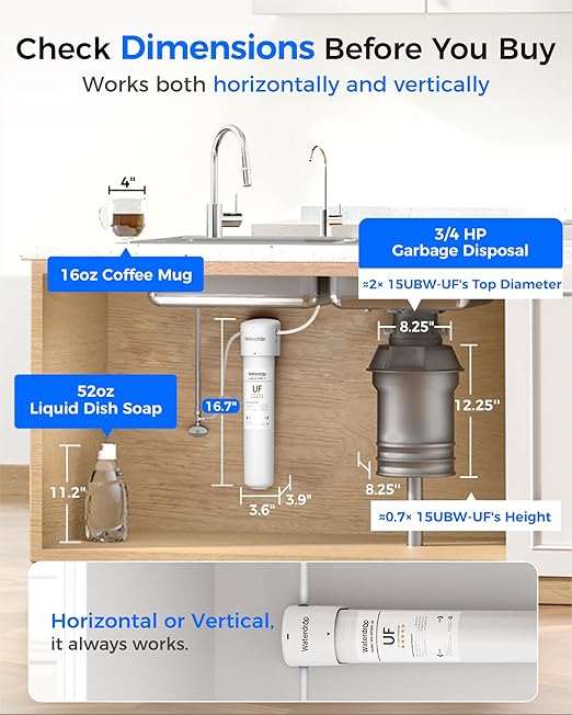 Waterdrop 15UBW-UF 0.01 μm Ultra Filtration Under Sink Water Filter System, Reduces Lead, Chlorine, Bad Taste & Odor, with Dedicated Brushed Nickel Faucet, 2 Years