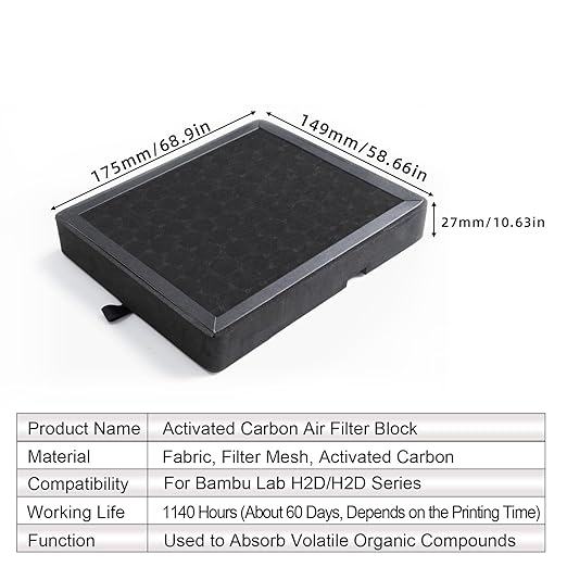 IdeaFormer-3D 2Pcs Activated Carbon H2D H2S H2C Air Filter, Air Purifier Filter Replacement H2D H2S H2C Carbon Filter for Bambu Lab H2C H2S H2D, H2D Combo Laser Parts