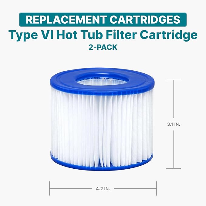 Bestway SaluSpa Replacement Spa Filter Cartridge, Type VI Hot Tub Filter Cartridge, Compatible with Coleman and SaluSpa Inflatable Hot Tub Spas, 2-Pack