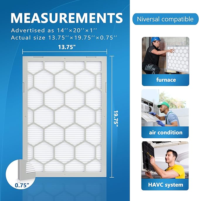 14x20x1 MERV 13 Air Filter,AC Furnace Air Filter,Reusable ABS Plastic Frame, 7 Pack Replaceable Filter Media (Actual Size: 13 3/4" x 19 3/4" x 3/4")