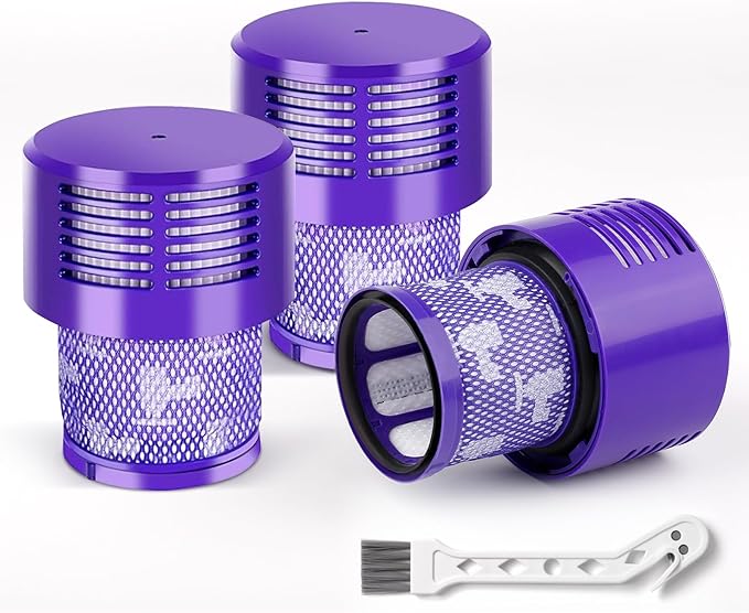 V10 Filter Replacement Compatible with Dyson V10 Animal, Absolute, Cyclone & SV12 Cordless Vacuums, Washable HEPA Filter (Part 969082-01) with Detangling Cleaning Tool, 3-Pack