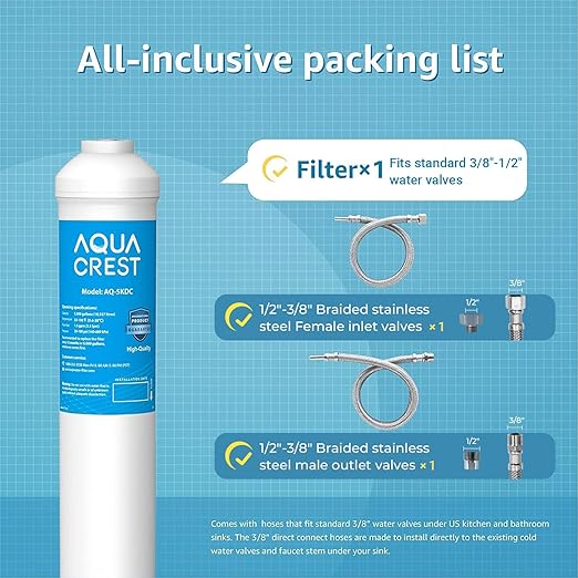 AQUA CREST 5KDC Under Sink Water Filter System, Direct Connect Under Sink Water Filter, NSF/ANSI Tested, Reduces PFAS, PFOA/PFOS, Chlorine, 5K Gallons Ultra High Capacity