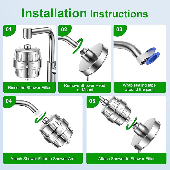 Shower Head Filter for Reduction of Hard Water, Chlorine, & Heavy Metals to Soothe Dry Itchy Skin, Dandruff and Eczema for Healthier Skin & Hair, Fits All Showers (Silvery)