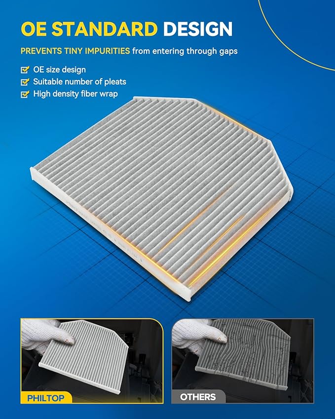 PHILTOP HEPA Cabin Air Filter w/Activated Carbon, Compatible with CF11669 Saab 9-3 2004-2011, 9-3X 2010-2011, Carbon Filter Up Dust Pollen Odor