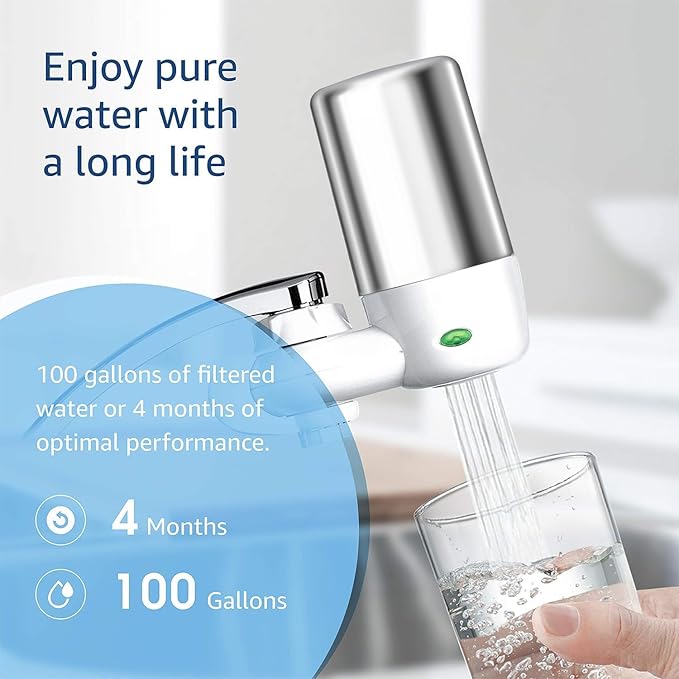 Waterdrop 7027S Faucet Water Filter, Replacement for Brita® Filter, 36311 On Tap Water Filtration System, Brita® Replacement Filters, 4-Months or 100 Gallons, Chrome, 2 Pack
