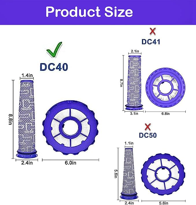 SCREENTRONICS Pre & Post Motor HEPA Filters Compatible Replacement for Dyson DC40 Light/Slim Ball Animal Multi Floor Origin and Total Vacuum Cleaner Part # 923587-02, 922676-01 (2 Pack)