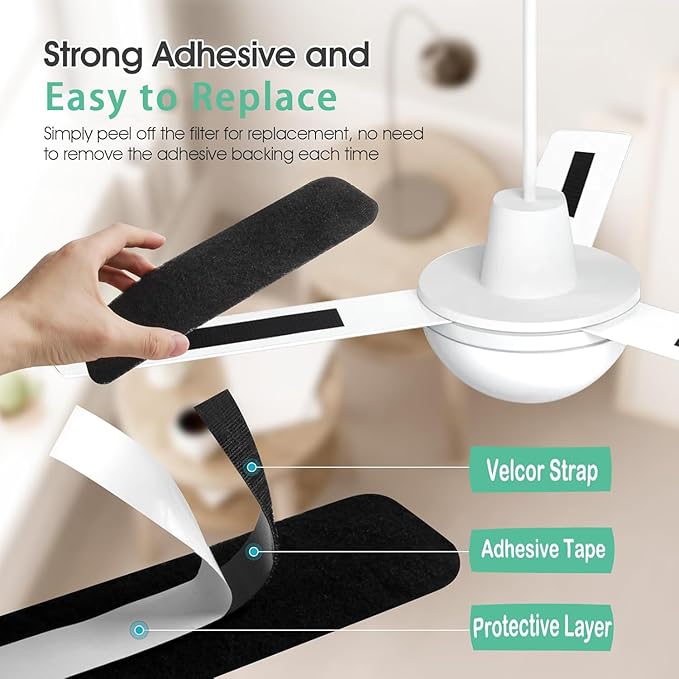 30 Pack Ceiling Fan Filters for Blades, Strong Activated Coconut Carbon Filter for Ceiling Fans, Universal Fit Unscented Charcoal Fan Air Purifier Pad