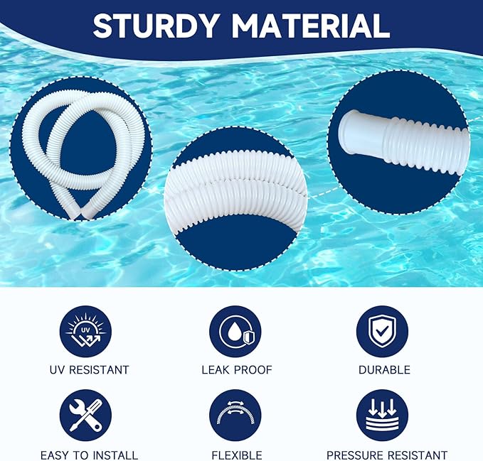 Pool Hoses for Above Ground Pools, 4 Pack 1.25 x 59 Inch Pool Filter Pump Hoses, 1 1/4 Pool Hoses Compatible with Intex Pool Filter Pump 607, 637 With 8 Metal Clamps(4)