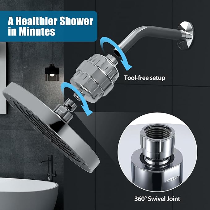 10IN Filtered Shower Head with Handheld High Pressure Showerhead, Detachable Shower Head,Rain Shower Heads with Filters to Remove Chlorine,15 Stage Shower Filter Head for Hard Water