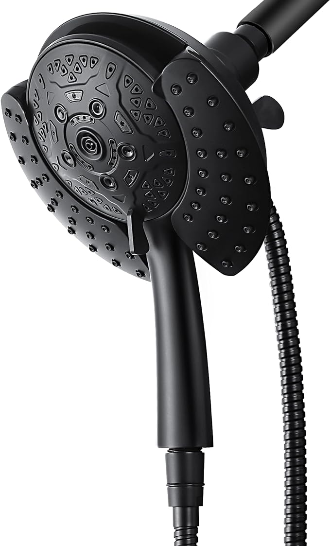Shower Head with Handheld High Pressure: 2-IN-1 Shower Head with 7.2" Rainfall Shower & Handheld Shower Head with Hose Black, Shower Trim Systems