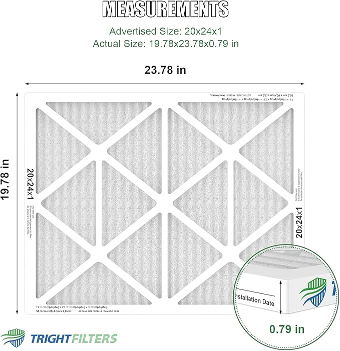 TRIGHTFILTERS 20x24x1 Air Filter 4 Pack, MERV 8 Pleated Dust Defense Air Filters Replacement Air Conditioner HVAC AC Furnace Filter, Durable and Lightweight