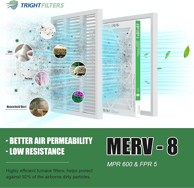 TRIGHTFILTERS 18x18x1 Air Filter 4 Pack, MERV 8 Pleated Dust Defense Air Filters Replacement Air Conditioner HVAC AC Furnace Filter, Durable and Lightweight