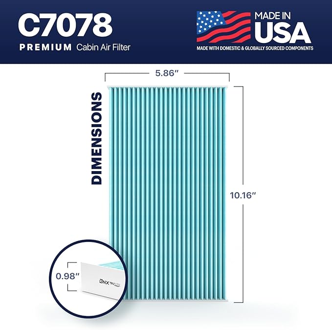 BNX TruFilter C7078 Cabin Air Filter, HEPA 99.97%, MADE IN USA, Compatible With Nissan: Sentra 2013-2019, Cube 2011-2017, Juke 2011-2017, Left 2011-2018