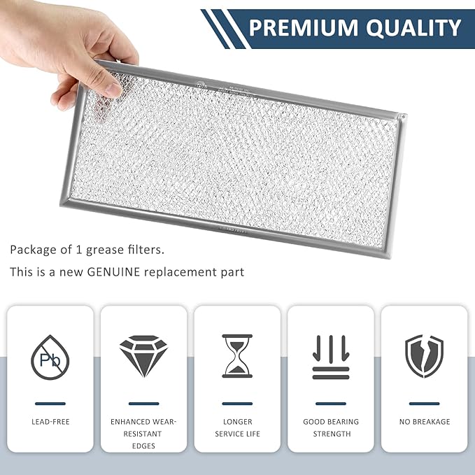 W10208631A Microwave Grease Filter Compatible with Whirlpool Microwaves 13" x 6" Filter - Aluminum Mesh Screen Grease Filters by AMI PARTS