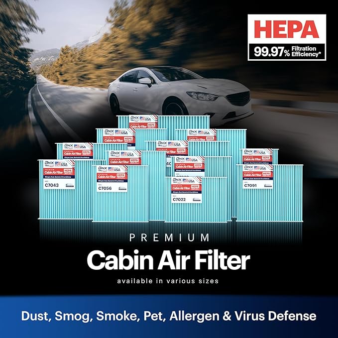 BNX TruFilter C7040 Cabin Air Filter, HEPA 99.97%, MADE IN USA, Compatible With Dodge Durango 2011-2023, Jeep Grand Cherokee 2011-2021, 2022 Grand Cheroke WK
