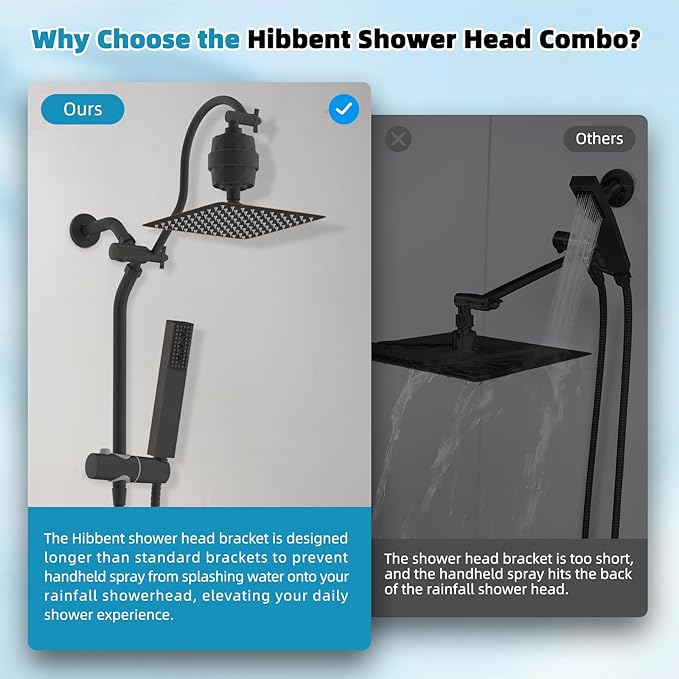 Hibbent All Metal 10'' Filtered Rainfall Shower Head, High Pressure Showerhead combo with 4-mode Handheld Spray, 12'' Extension Arm, Extension Bar with Holder, Shower Filter, Oil Rubbed Bronze