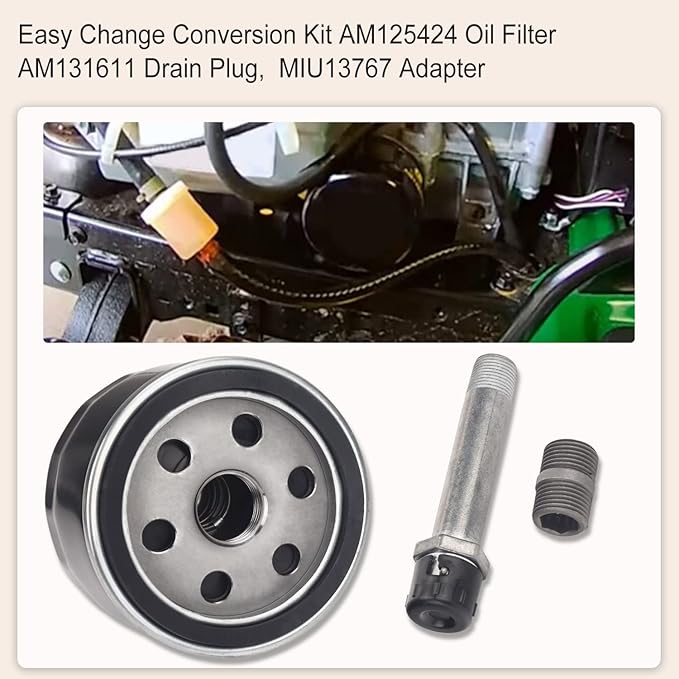 MIU13767B Easy Change Conversion Kit (AM125424 Oil Filter & AM131611 Drain Plug & MIU13767 Adapter Fitting) for John Dee-re Lawn/Garden Tractor E120, E130, E150, E160, E170, E180, X166R, Z335E etc