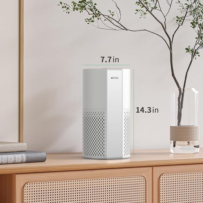 Afloia Air Purifier for Home Bedroom Up to 1076 ft², 4 Stage Filter with Washable Pre Filter for Pets, Quiet Operation, Removes Pet Dander, Hair, Pollen, Dust, Mold, Allergies and Smoke, Pluto White