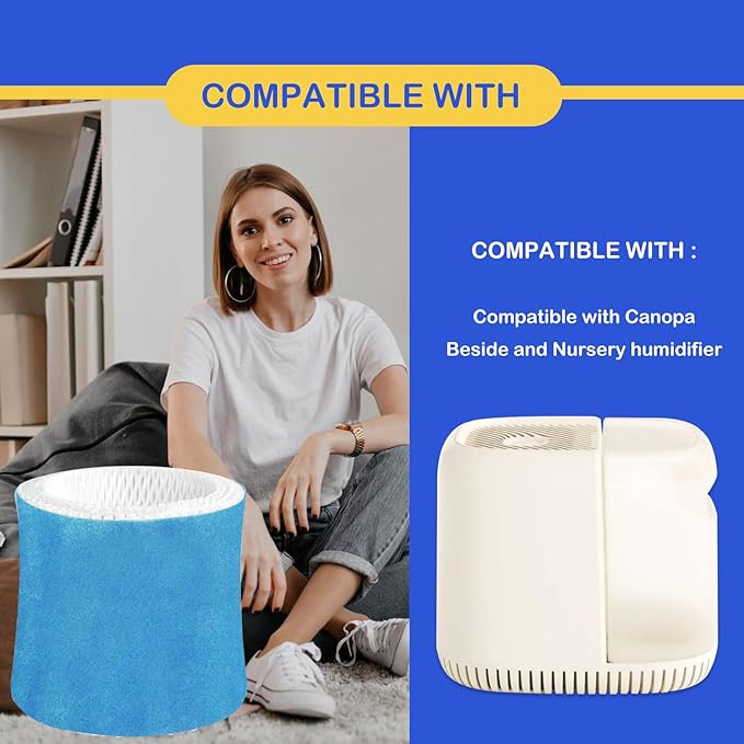 Humidifier Wicking Filter Replacement 2.0 Compatible with Canopy Bedside and Nursery Humidifier 2.0, Wood Pulp & Paper Filter, 6 Pack (Blue)