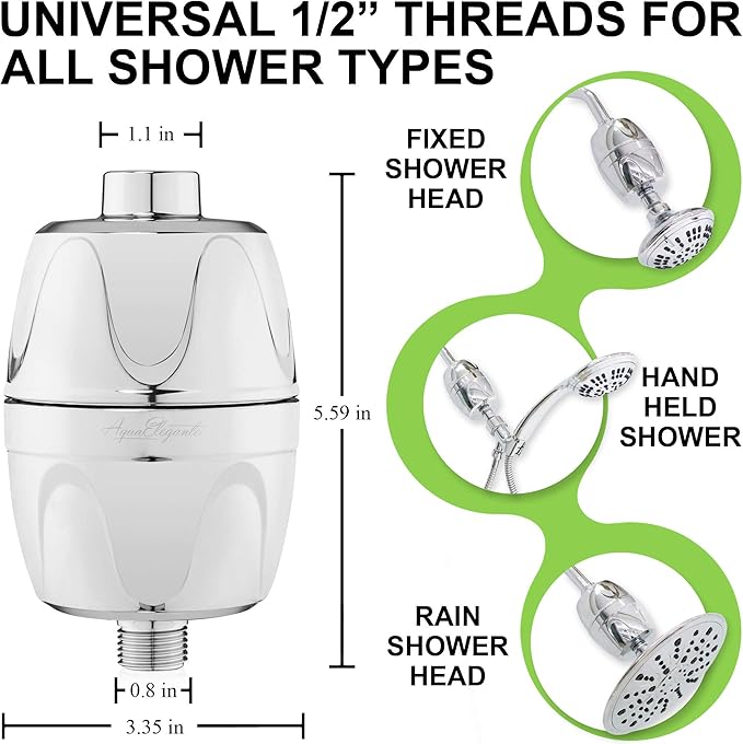 Aqua Elegante Shower Water Filter - Chlorine Showerhead Filters Using Only Proven Ingredients, Universal Home Purifier And Filtered Softener System Best for Skin and Hair - Polished Chrome