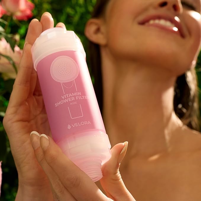 Vitamin C Shower Filter and Water Softener for Hard Water - Aromatherapy Shower Head Attachment - Universal Fit, No Tools - Replenish Dry, Itchy Skin and Nourish Hair - Rose-Scented