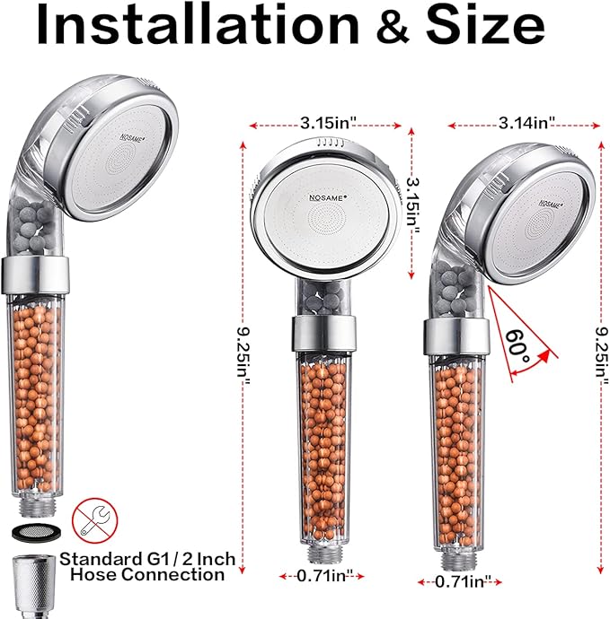 NOSAME Shower Head, Filter Filtration High Pressure Water Saving 3 Mode Function Spray Handheld Showerheads for Dry Skin & Hair