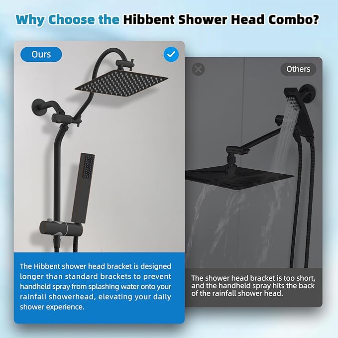 Hibbent cUPC Certified High Pressure 10'' Rainfall Shower Head, Showerhead Combo with 4-mode Handheld Spray, Adjustable Extension Arm, Extension Bar, Easy Reach Holder, 71'' Hose, Oil Rubbed Bronze