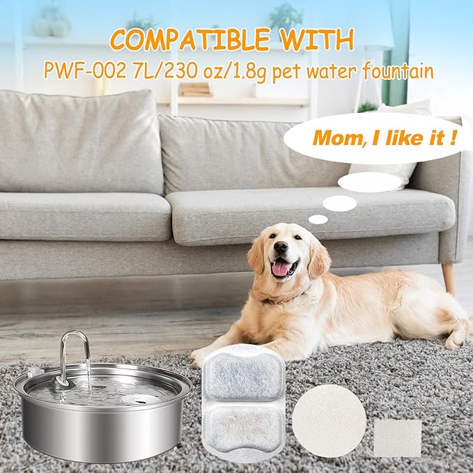 22 Sets Pet Water Fountain Filter Replacement Compatible with Oneisall PWF-002 7L/230oz Dog Water Fountain, Dog Water Bowl Filters with Pre-Filters and Pump Sponges