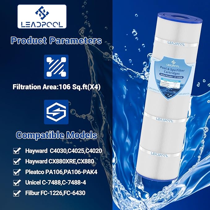 C4030 Pool Filter Cartridges Replacement for Hayward C4025,CX880XRE,PA106-PAK4,Unicel C-7488,FC-1226,FC-6430,4 * 106 Sq. ft,4 Packs