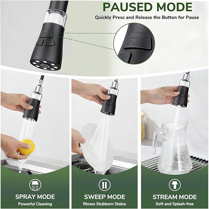 Kitchen Faucet with Pull Down Sprayer, Hurran Matte Black Water Filter Faucets, High Arc Single Handle Kitchen Sink Faucet 1 or 3 Hole, Utility Sink Faucets with Deck Plate for Farmhouse Rv Wet Bar
