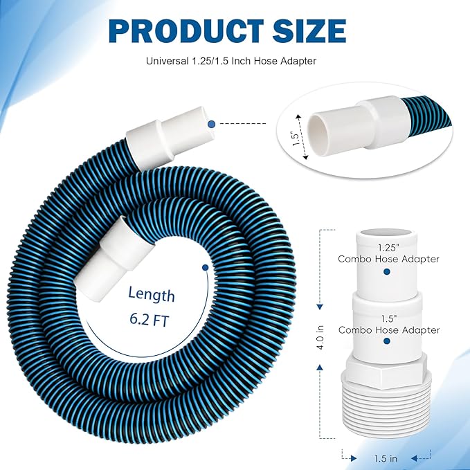 1 1/2" Swimming Pool Filter Hose Replacement Kit, 1.5" Above Ground Pool Filter Hose Suitable for Filter,Pump,Vacuum and Skimmer(6 Feet,2 Pack)