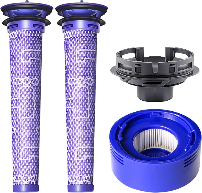 keluke 4 Pack Vacuum Filter Replacement and Motor Cover Upgrade Kit Compatible with Dyson V7, V8 Animal, SV10 Cordless Vacuum Cleaners, 2 Pre-Filters, 1 Post-Filter, 1 Motor Rear Cover