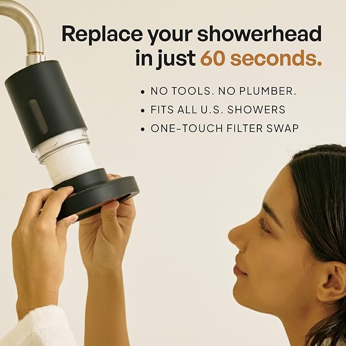 SecondShower Filtered Shower Head for Hard Water, Clinically Proven, NSF Certified 99.9% Chlorine Removal, High Pressure, Korean Beauty Secret Natural Filter (Matte White (Forest Green))