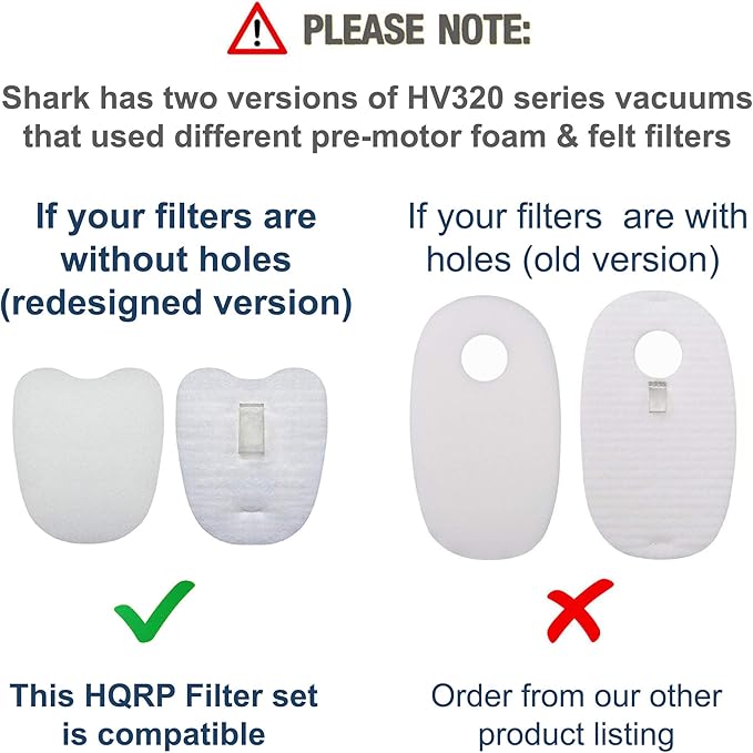HQRP 2-pack Foam & Felt Filter Kit compatible with Shark Rocket HV319 HV320 HV321 HV322 HV324 HV345 UV330 UV380 UV422 UV425CCO ZS350 ZS351 ZS352 ZS360 Stick Vacuums, XPMFK320 & 1084FTV320 Replacement