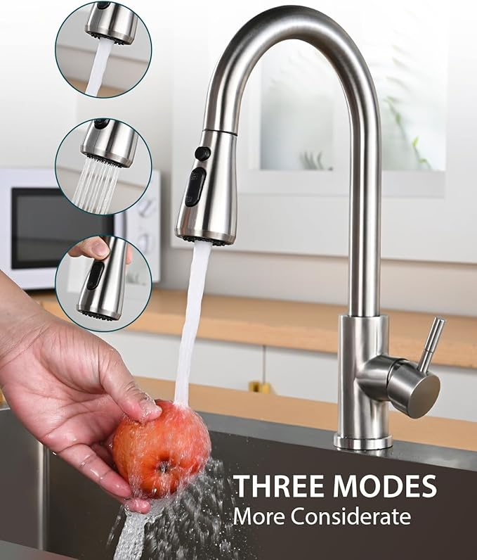 Hiqufet Kitchen Faucet with Pull Down Sprayer, Single Handle High Arc Kitchen Sink Faucet, Lead-Free Stainless Steel Modern Rv Bar Sink Faucets (Brushed Nickel)