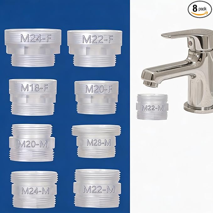 8 Pieces Faucet Adapters Kit, Bathroom& Kitchen Sink Aerator Adapters, BPA-Free ABS，Compatible with many popular faucet filter systems such as PUR, BRITA and similar brands