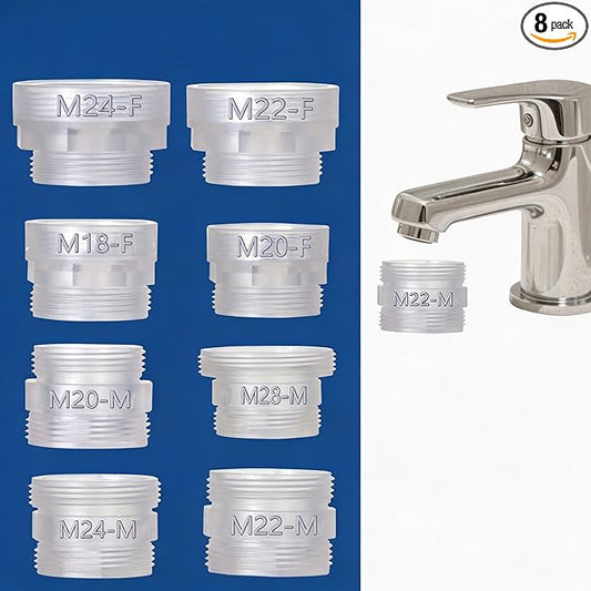 8 Pieces Faucet Adapters Kit, Bathroom& Kitchen Sink Aerator Adapters, BPA-Free ABS，Compatible with many popular faucet filter systems such as PUR, BRITA and similar brands