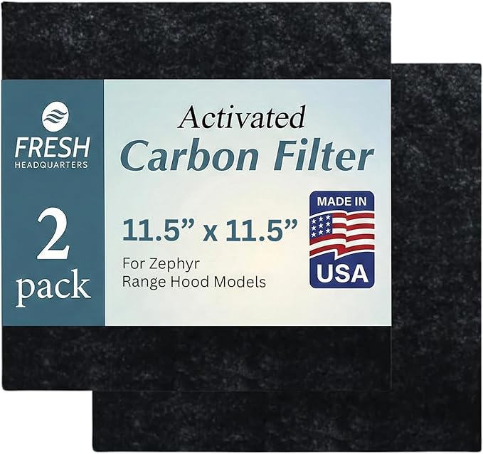 Fresh Headquarters Activated Charcoal Filter For Range Hood - Premium Carbon Filter 11.5" x 11.5" Range Hood Filters Replacement for Zephyr Models - For Odor & Grease Control - 2-pack