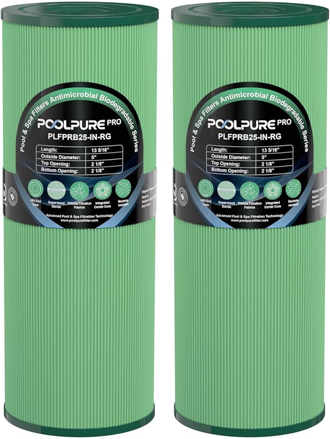POOLPURE PRB25-IN Antimicrobial Hot Tub Filters, Compatible with Unicel C-4326, Filbur FC-2375, FC-2370, 3005845, 17-2327, 100586, 33521, 25392, 817-2500, 5X13 Drop in Spa Filter 2 Pack
